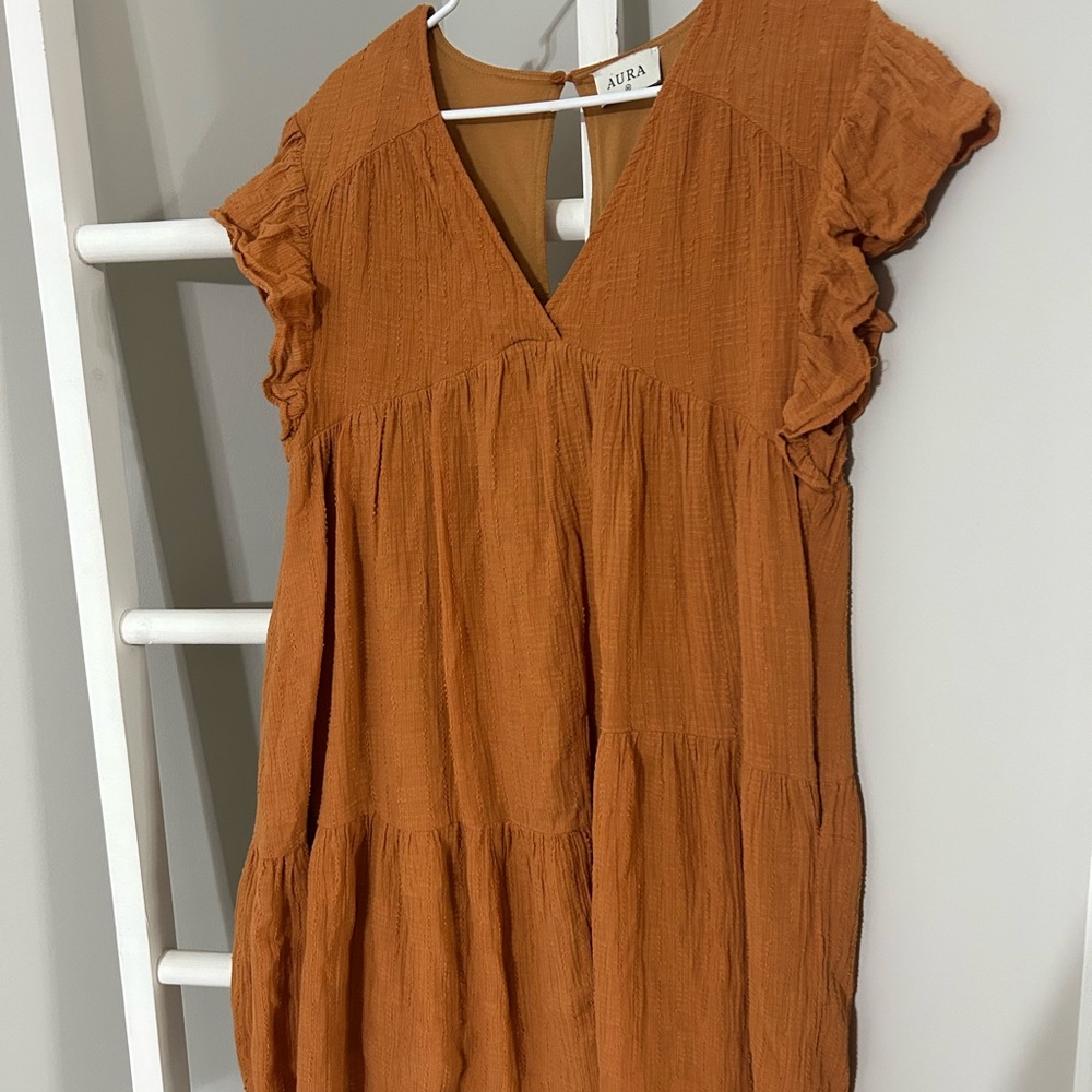 Aura Terracotta Ruffle Sleeve Dress